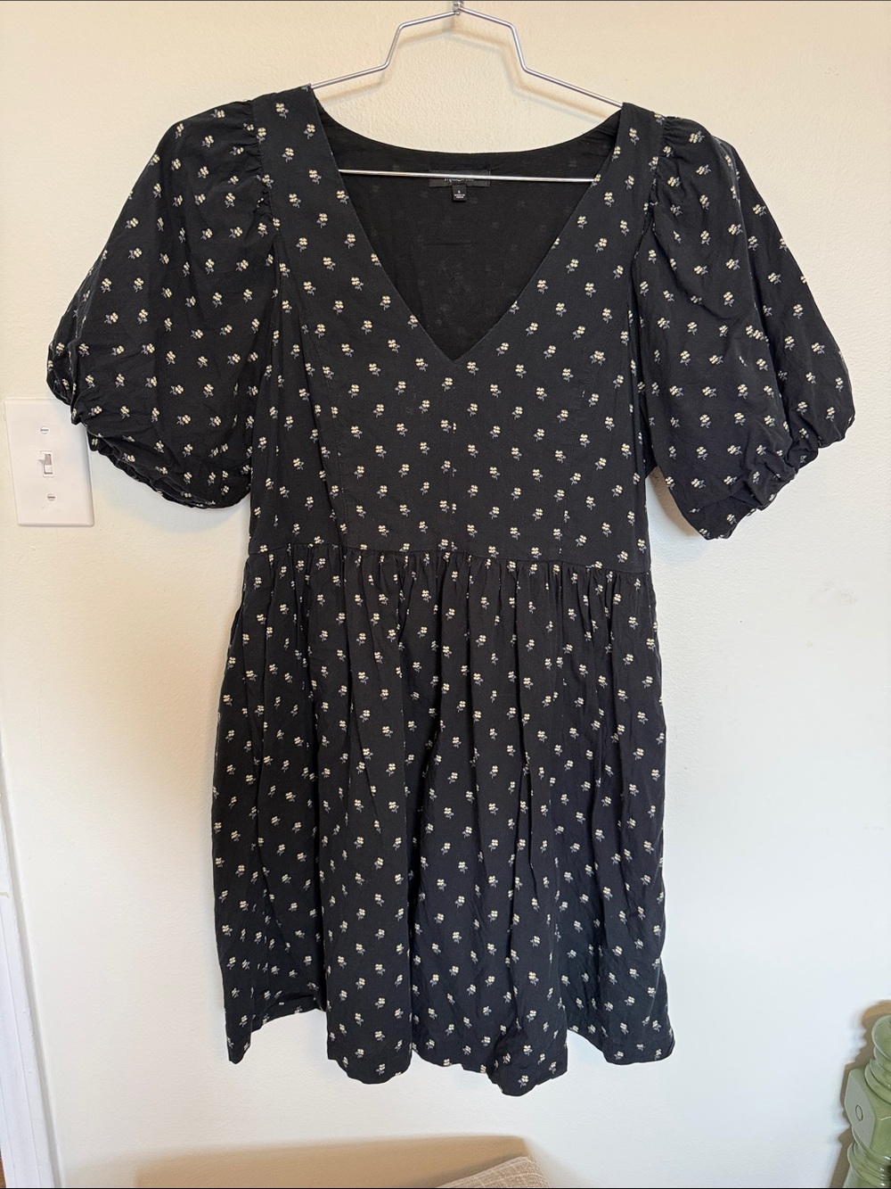 Madewell Black Mini Dress with White Floral Print